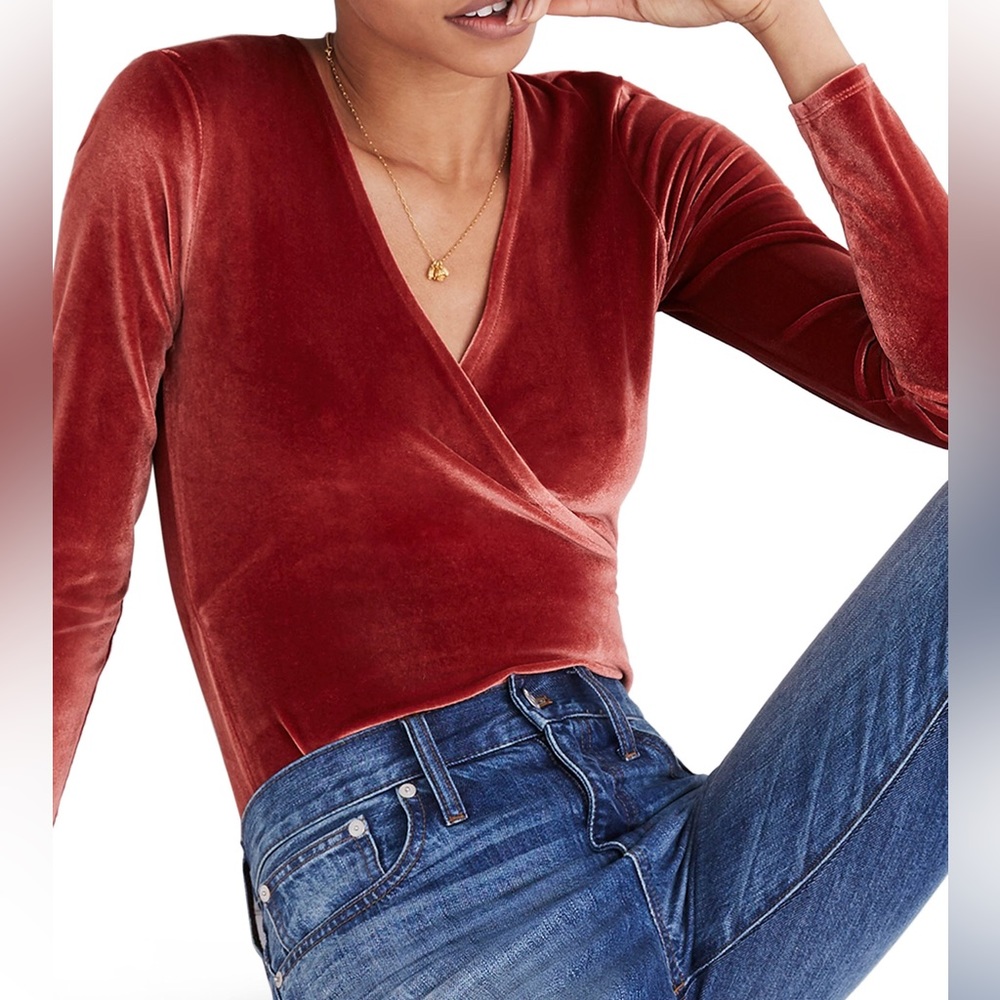 Madewell orange velvet wrap bodysuit - size small